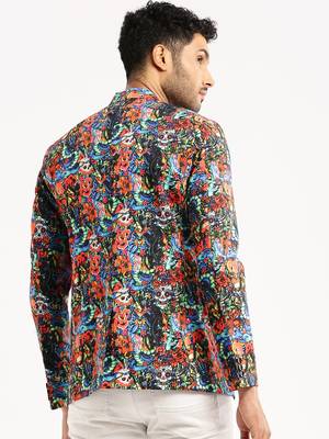 Men's Long Sleeves Printed Notched Lapel Multi Slim Fit Blazer 4