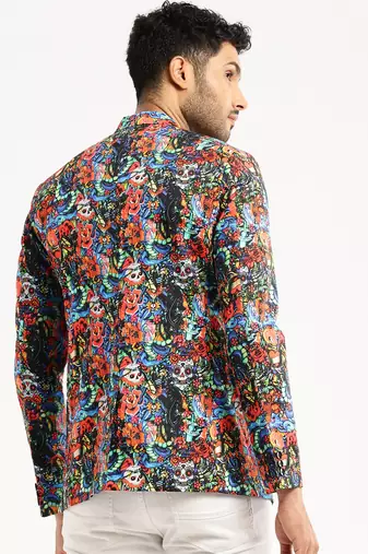 Men's Long Sleeves Printed Notched Lapel Multi Slim Fit Blazer