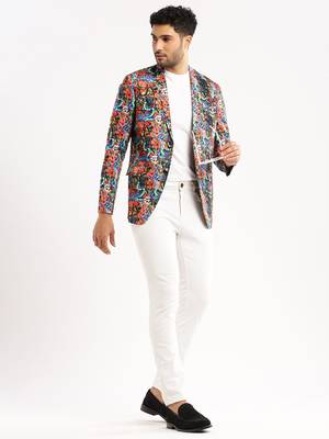 Men's Long Sleeves Printed Notched Lapel Multi Slim Fit Blazer 5