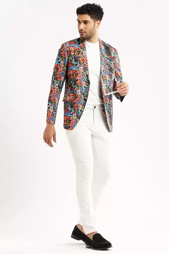 Men's Long Sleeves Printed Notched Lapel Multi Slim Fit Blazer