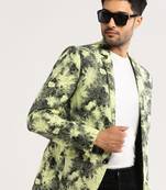 Men's Long Sleeves Printed Notched Lapel Yellow Slim Fit Blazer