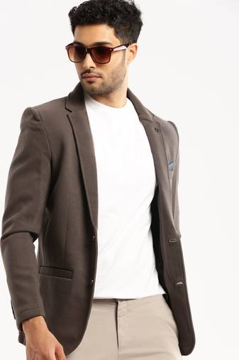 Men's Long Sleeves Solid Notched Lapel Grey Slim Fit Blazer