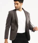 SHOWOFF Men's Long Sleeves Solid Notched Lapel Grey Slim Fit Blazer