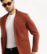 SHOWOFF Men's Long Sleeves Solid Notched Lapel Brown Slim Fit Blazer