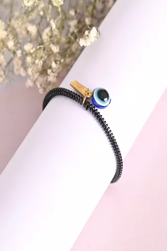  unisex black evil eye spring ring rakhi with roli chawal