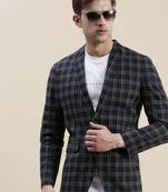 SHOWOFF Men's Checked Slim Fit Notched Lapel Black Single-Breasted Blazer