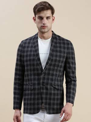 SHOWOFF Men's Checked Slim Fit Notched Lapel Black Single-Breasted Blazer 2