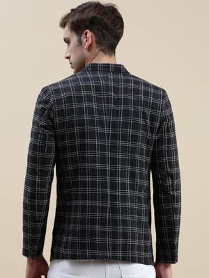 SHOWOFF Men's Checked Slim Fit Notched Lapel Black Single-Breasted Blazer 4