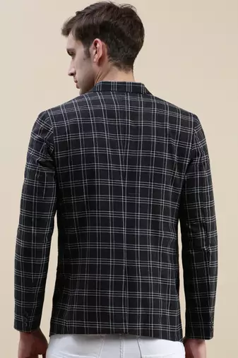 SHOWOFF Men's Checked Slim Fit Notched Lapel Black Single-Breasted Blazer