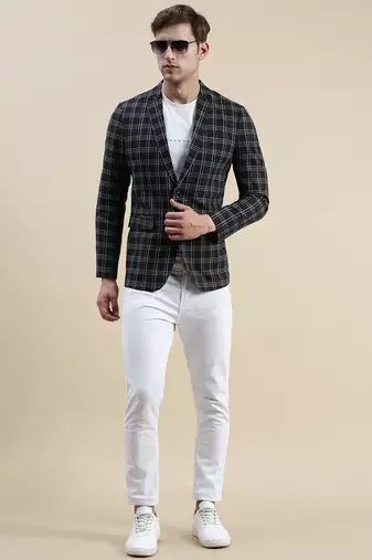 SHOWOFF Men's Checked Slim Fit Notched Lapel Black Single-Breasted Blazer