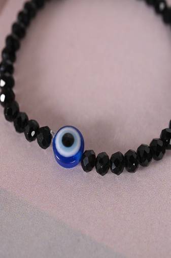 Nvr unisex black evil eye elasticated rakhi with roli chawal
