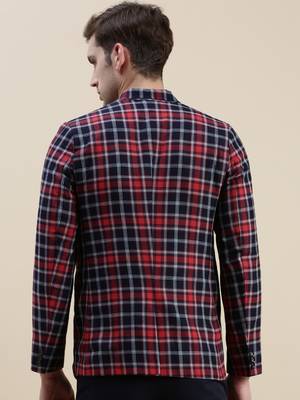 SHOWOFF Men's Checked Slim Fit Notched Lapel Red Single-Breasted Blazer 4
