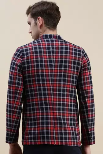 SHOWOFF Men's Checked Slim Fit Notched Lapel Red Single-Breasted Blazer
