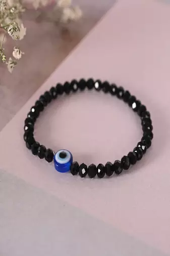 Nvr unisex black evil eye elasticated rakhi with roli chawal