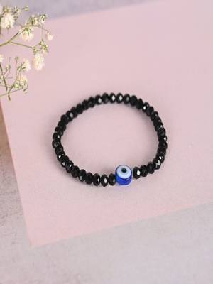 Nvr unisex black evil eye elasticated rakhi with roli chawal 3