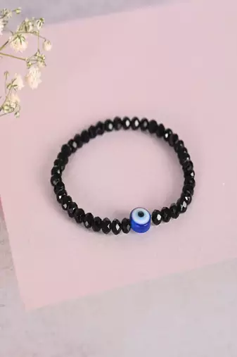 Nvr unisex black evil eye elasticated rakhi with roli chawal