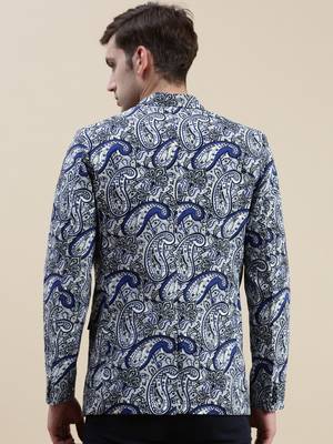 Men's Printed Slim Fit Notched Lapel Blue Single-Breasted Blazer 4