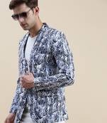 SHOWOFF Men's Printed Slim Fit Notched Lapel Blue Single-Breasted Blazer