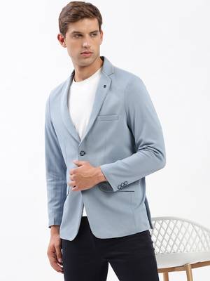 Men's Notched Lapel Solid Blue Single-Breasted Blazer 1