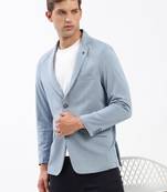 Men's Notched Lapel Solid Blue Single-Breasted Blazer