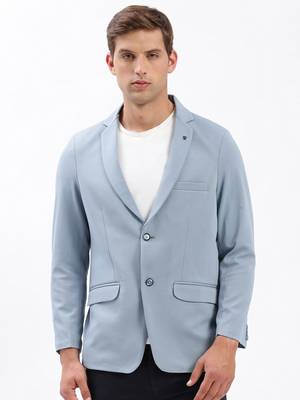 Men's Notched Lapel Solid Blue Single-Breasted Blazer 2