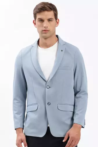 Men's Notched Lapel Solid Blue Single-Breasted Blazer