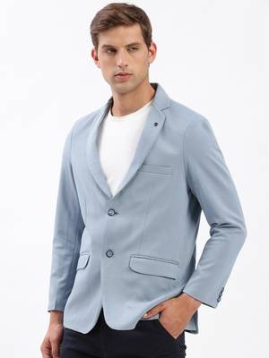 Men's Notched Lapel Solid Blue Single-Breasted Blazer 3