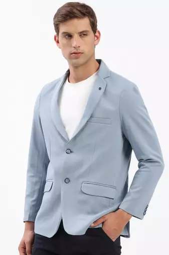 Men's Notched Lapel Solid Blue Single-Breasted Blazer