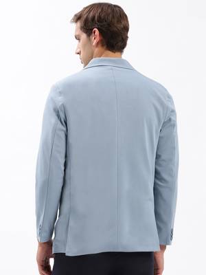 Men's Notched Lapel Solid Blue Single-Breasted Blazer 4
