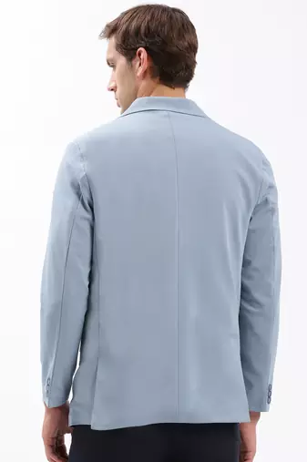 Men's Notched Lapel Solid Blue Single-Breasted Blazer