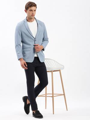 Men's Notched Lapel Solid Blue Single-Breasted Blazer 5