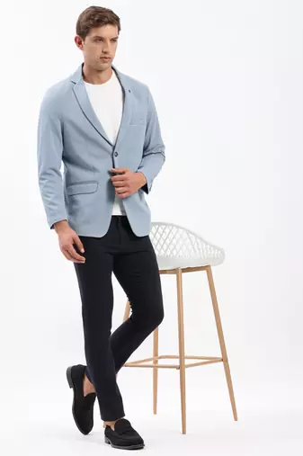 Men's Notched Lapel Solid Blue Single-Breasted Blazer