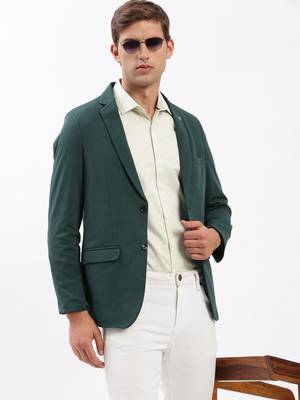 Men's Notched Lapel Solid Green Single-Breasted Blazer 1