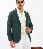 Men's Notched Lapel Solid Green Single-Breasted Blazer