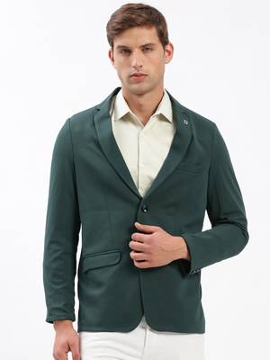 Men's Notched Lapel Solid Green Single-Breasted Blazer 2