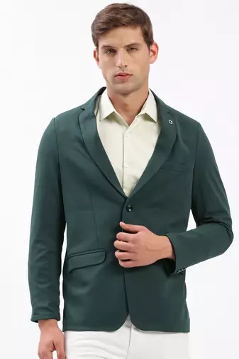 Men's Notched Lapel Solid Green Single-Breasted Blazer
