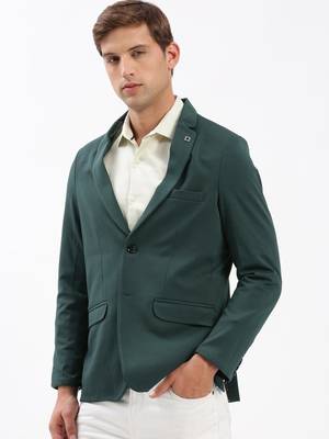 Men's Notched Lapel Solid Green Single-Breasted Blazer 3