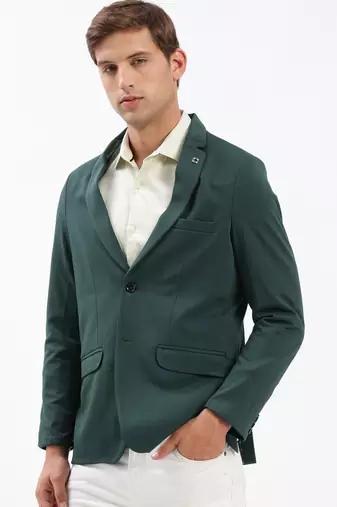 Men's Notched Lapel Solid Green Single-Breasted Blazer