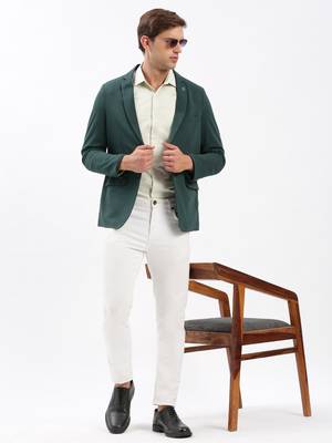 Men's Notched Lapel Solid Green Single-Breasted Blazer 5