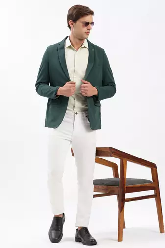 Men's Notched Lapel Solid Green Single-Breasted Blazer
