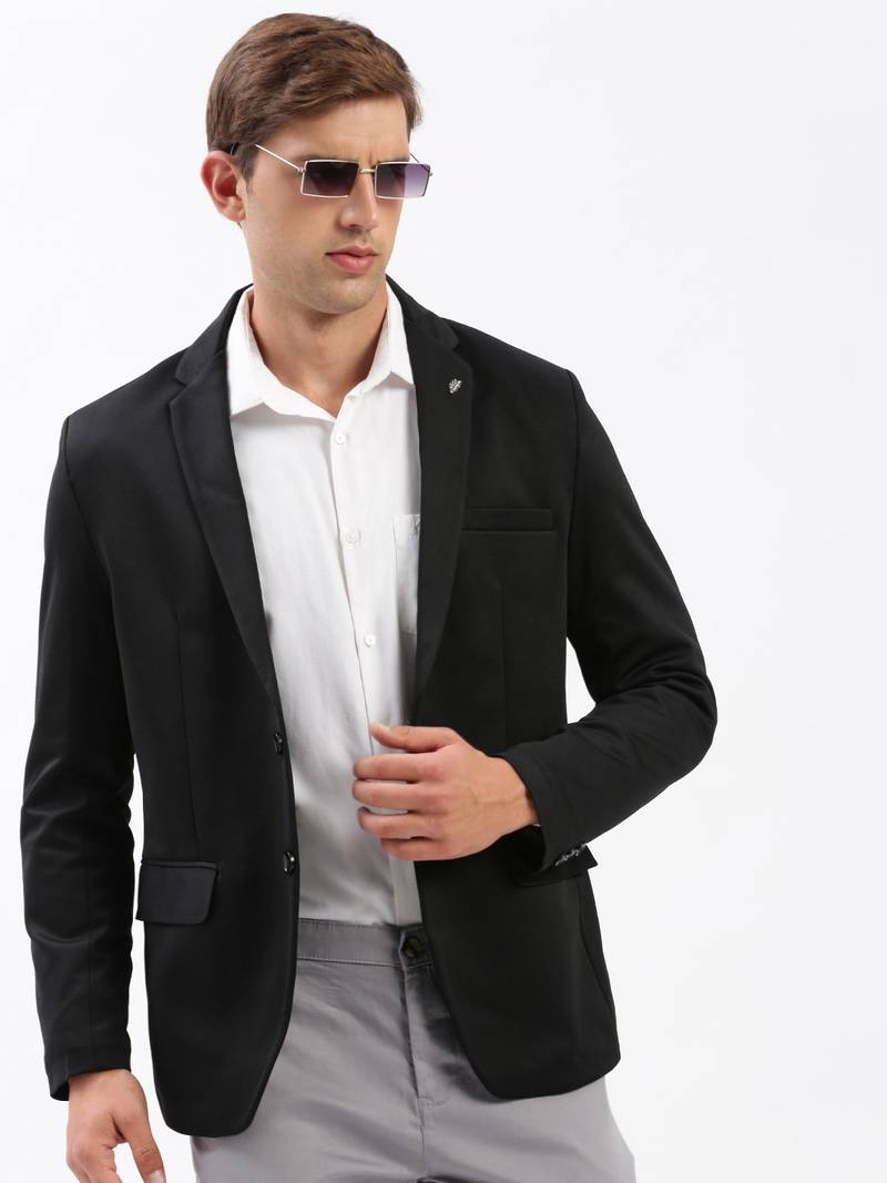 SHOWOFF Men's Notched Lapel Solid Black Single-Breasted Blazer