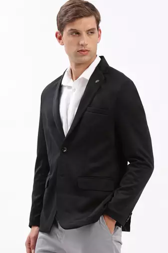 SHOWOFF Men's Notched Lapel Solid Black Single-Breasted Blazer