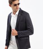 Men's Notched Lapel Solid Navy Blue Single-Breasted Blazer