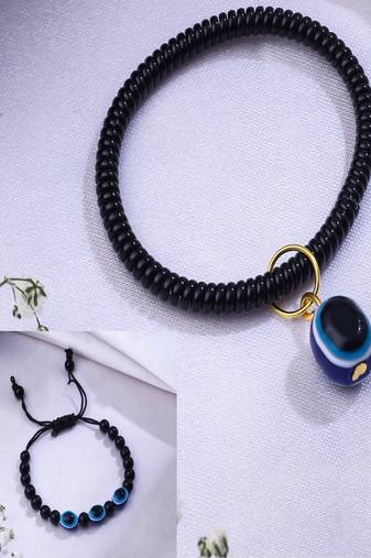  unisex set of 2 black evil eye rakhi with roli chawal