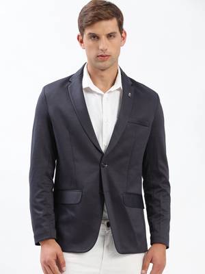 Men's Notched Lapel Solid Navy Blue Single-Breasted Blazer 2