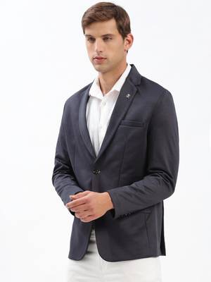 Men's Notched Lapel Solid Navy Blue Single-Breasted Blazer 3