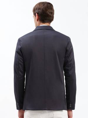 Men's Notched Lapel Solid Navy Blue Single-Breasted Blazer 4