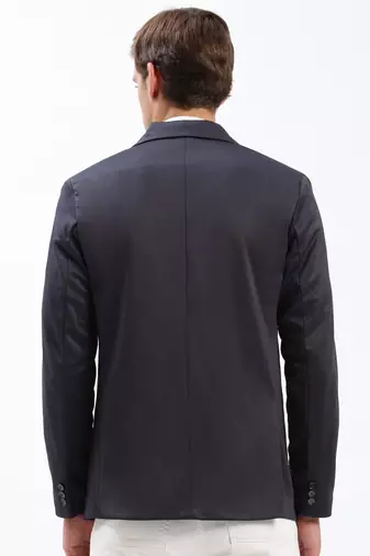 Men's Notched Lapel Solid Navy Blue Single-Breasted Blazer