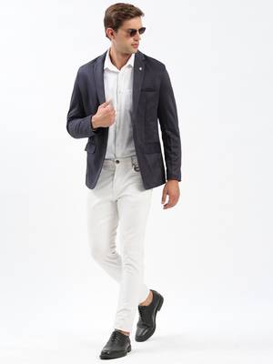Men's Notched Lapel Solid Navy Blue Single-Breasted Blazer 5