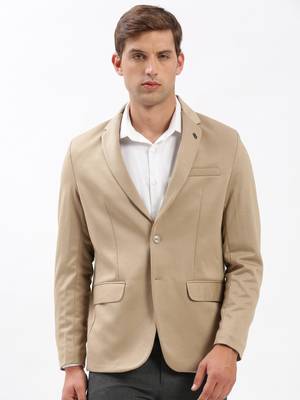 Men's Notched Lapel Solid Beige Single-Breasted Blazer 2